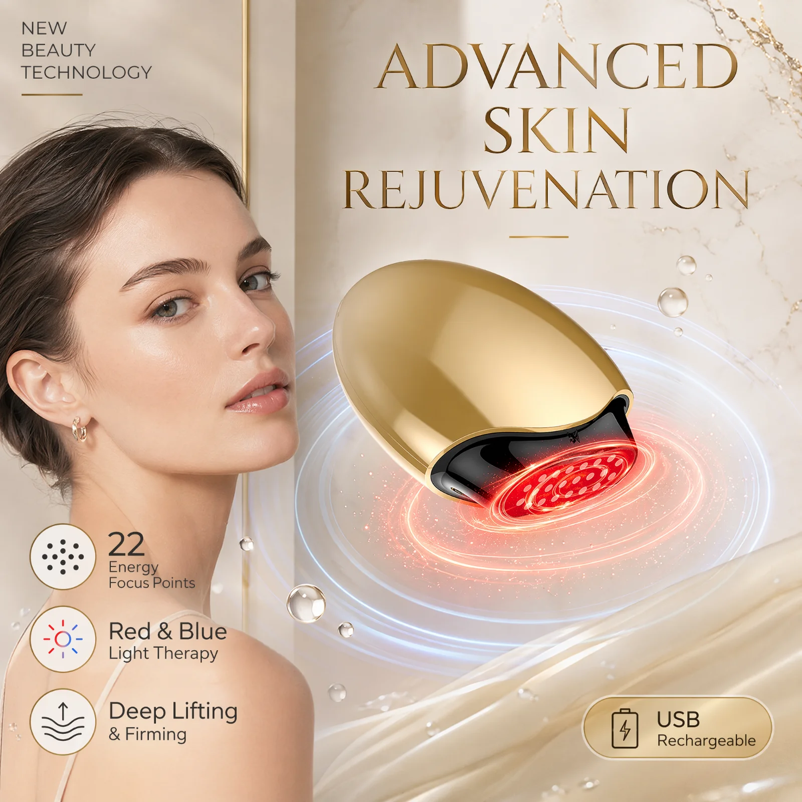 Galvanic Skin Sensor - เครื่องนวดหน้าคอลลาเจน บิวตี้ ดีไวซ์ พร้อมไฟ LED บำบัดผิว