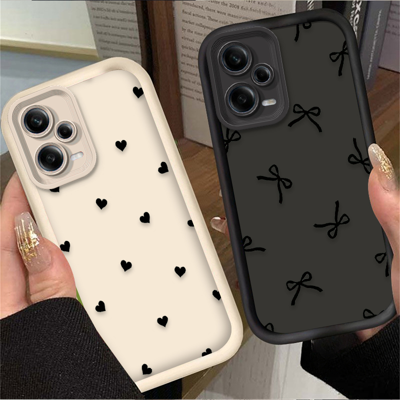 Xiaomi Redmi Note 13 - เคสโทรศัพท์ลายโบว์รูปหัวใจสีดำ สำหรับ Xiaomi Redmi Note 13
