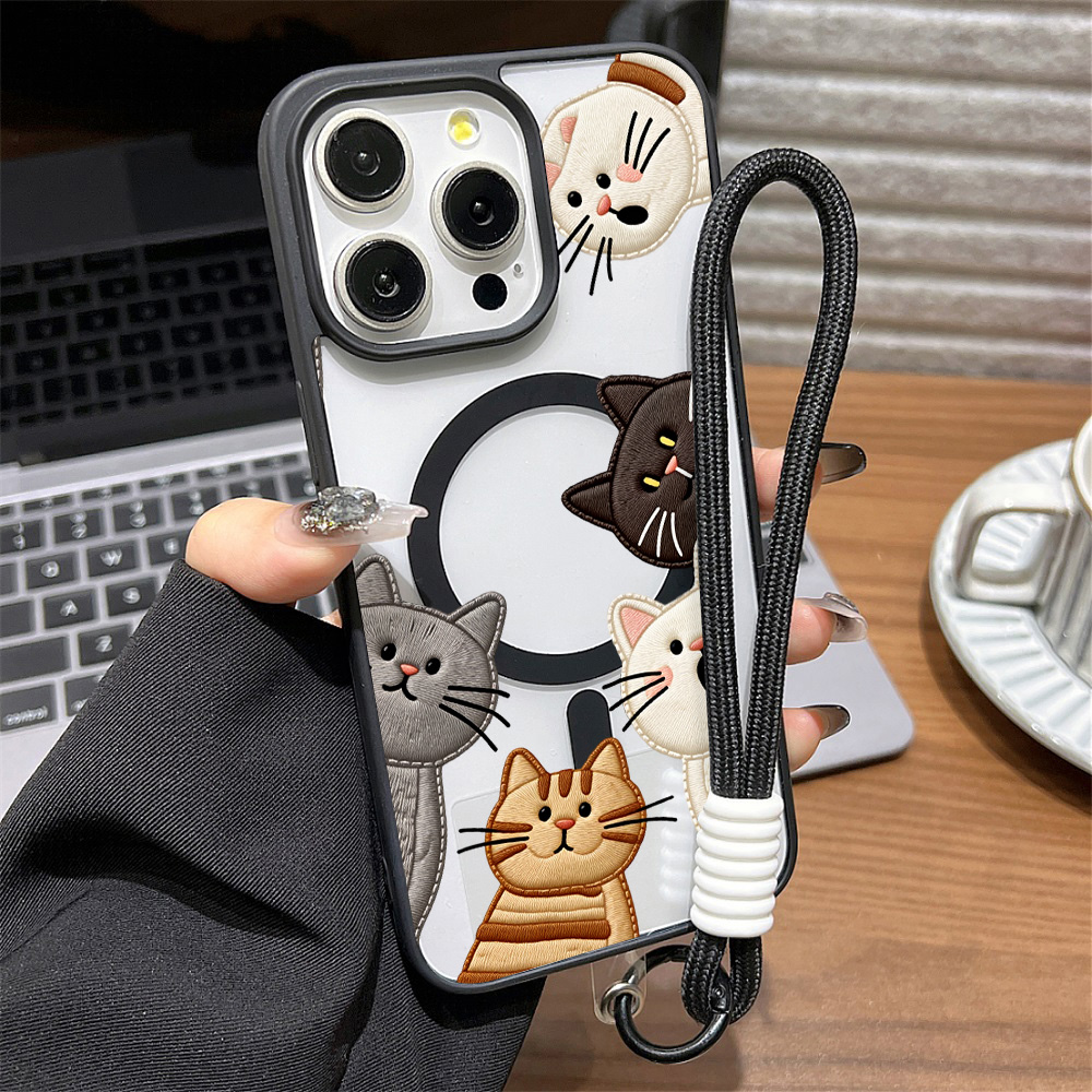 Apple Iphone 16 - เคสโทรศัพท์ลายปักแมวน่ารัก สำหรับ iPhone 15 16 12